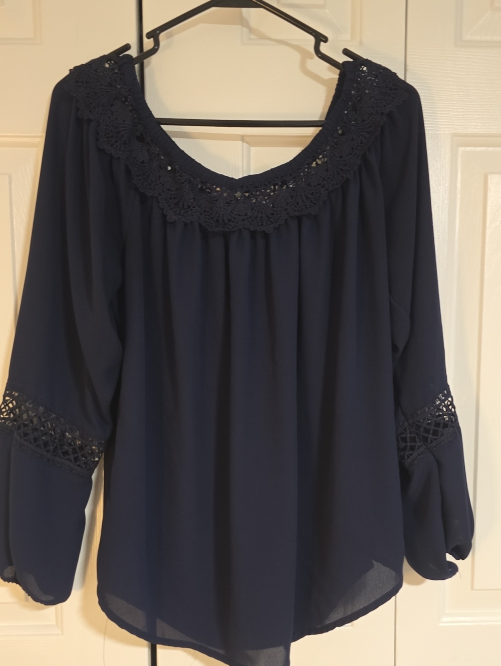 Sioni Navy Crochet Yoke Blouse